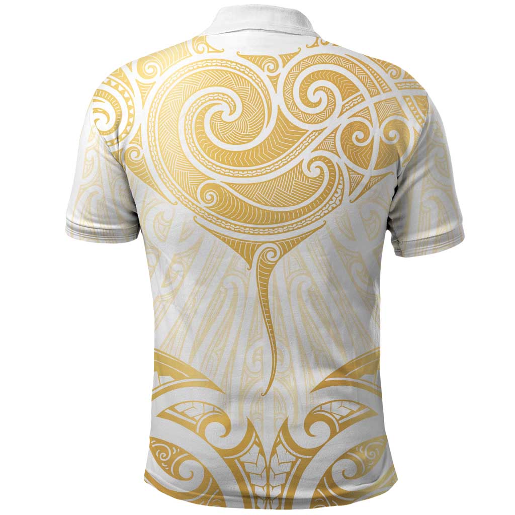 Gold White New Zealand Manta Ray Polo Shirt Aotearoa Maori Haehae - Aussie Hoodie