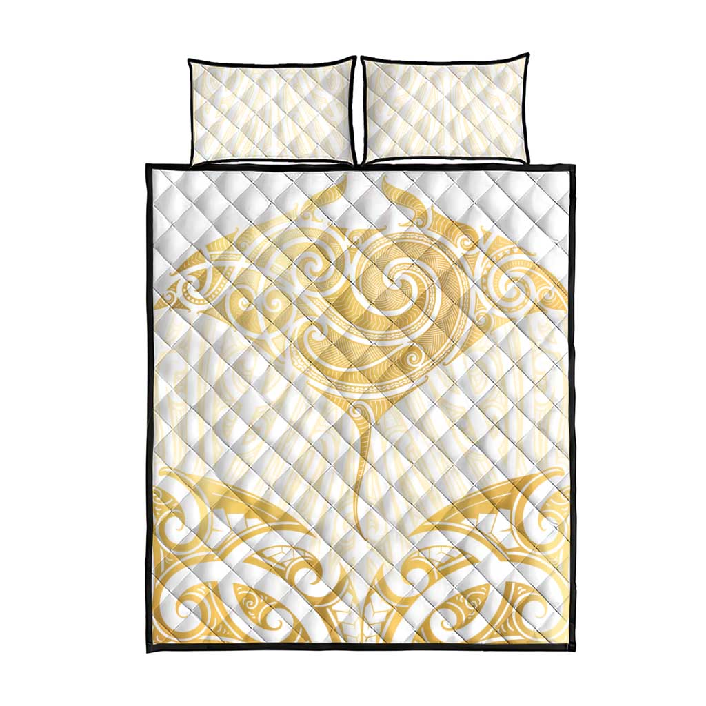 Gold White New Zealand Manta Ray Quilt Bed Set Aotearoa Maori Haehae - Aussie Hoodie