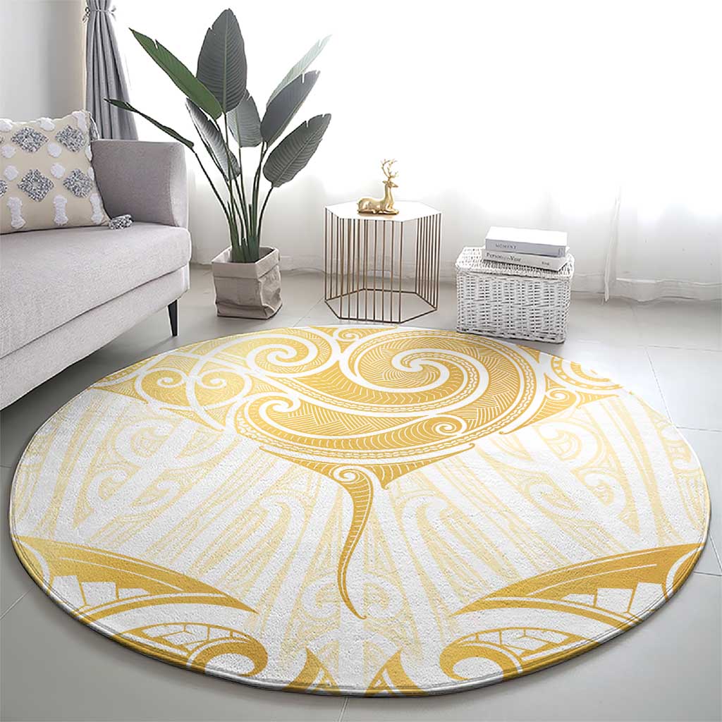 Gold White New Zealand Manta Ray Round Carpet Aotearoa Maori Haehae - Aussie Hoodie