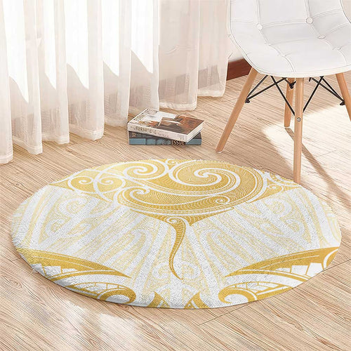 Gold White New Zealand Manta Ray Round Carpet Aotearoa Maori Haehae - Aussie Hoodie