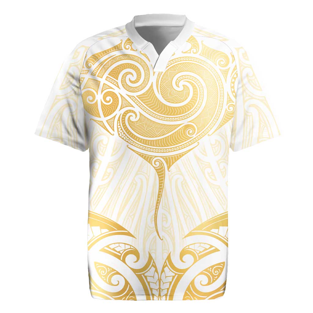 Gold White New Zealand Manta Ray Rugby Jersey Aotearoa Maori Haehae - Aussie Hoodie