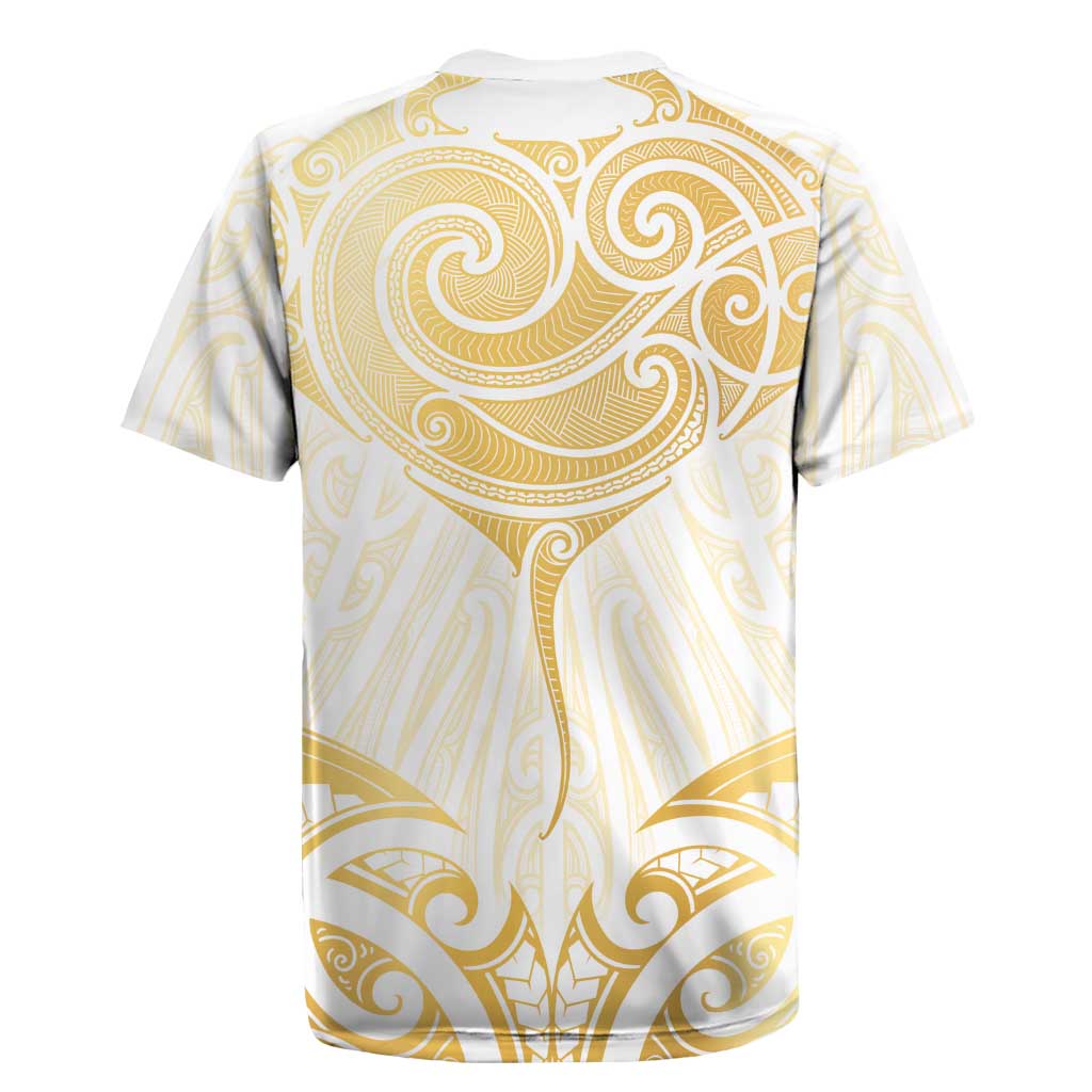 Gold White New Zealand Manta Ray Rugby Jersey Aotearoa Maori Haehae - Aussie Hoodie