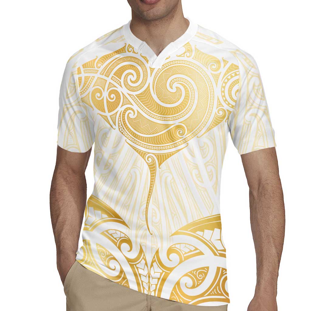 Gold White New Zealand Manta Ray Rugby Jersey Aotearoa Maori Haehae - Aussie Hoodie