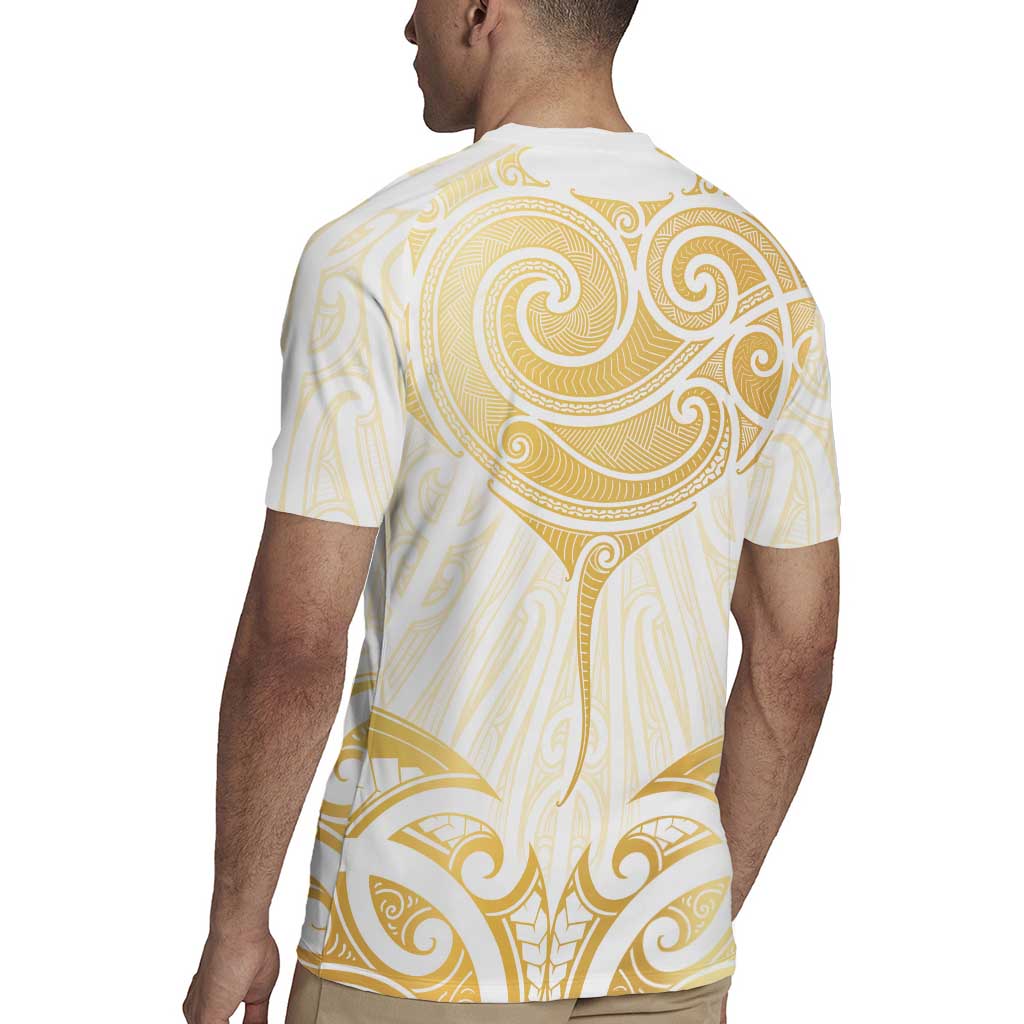 Gold White New Zealand Manta Ray Rugby Jersey Aotearoa Maori Haehae - Aussie Hoodie