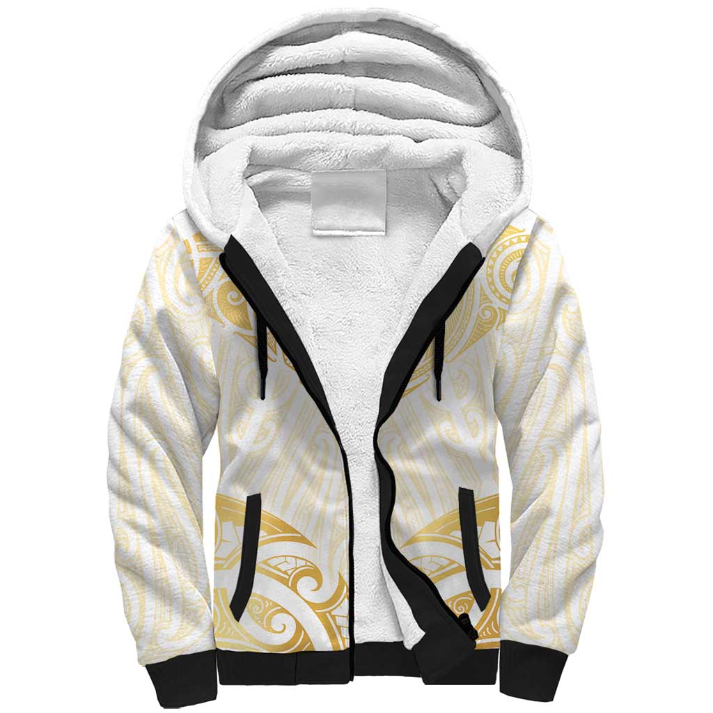 Gold White New Zealand Manta Ray Sherpa Hoodie Aotearoa Maori Haehae - Aussie Hoodie