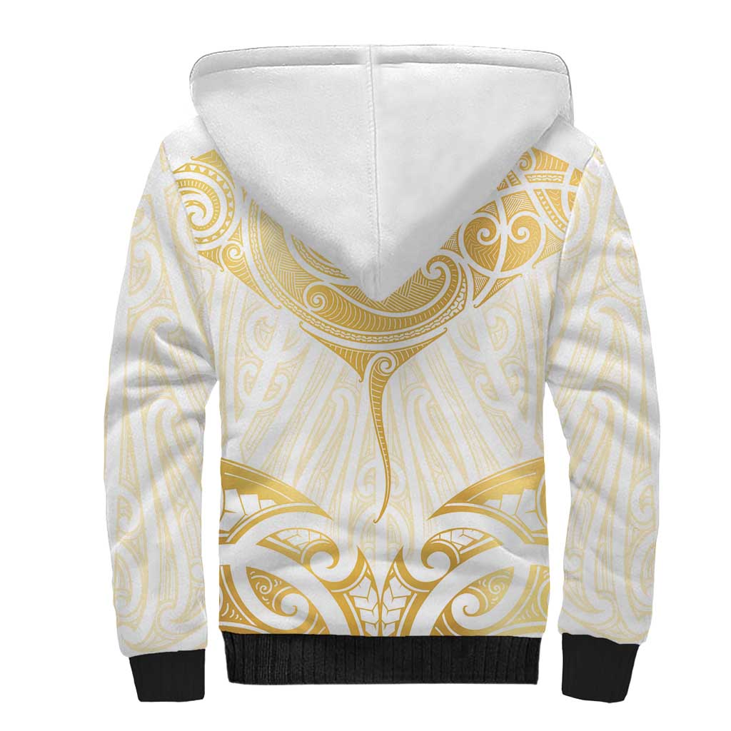 Gold White New Zealand Manta Ray Sherpa Hoodie Aotearoa Maori Haehae - Aussie Hoodie