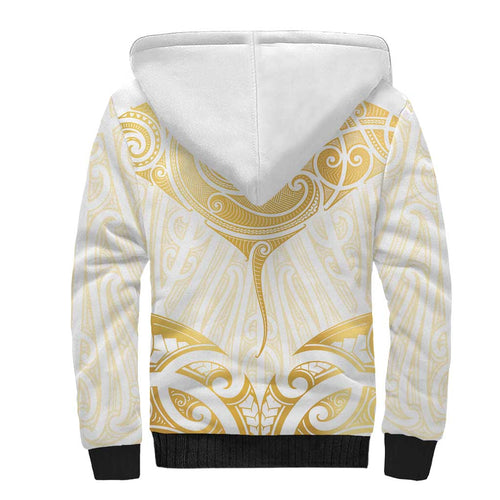 Gold White New Zealand Manta Ray Sherpa Hoodie Aotearoa Maori Haehae - Aussie Hoodie