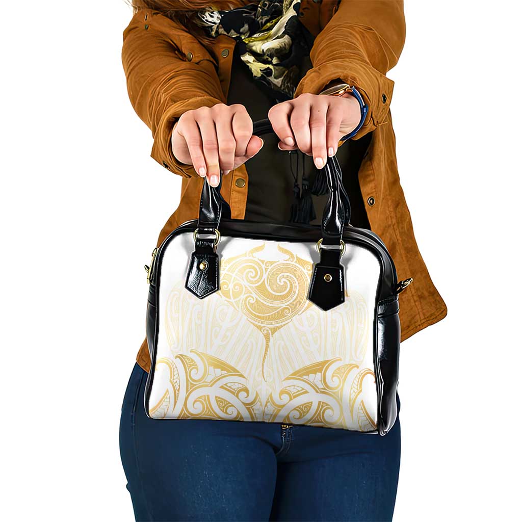 Gold White New Zealand Manta Ray Shoulder Handbag Aotearoa Maori Haehae - Aussie Hoodie