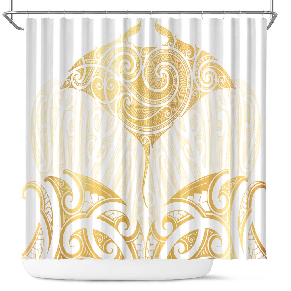 Gold White New Zealand Manta Ray Shower Curtain Aotearoa Maori Haehae - Aussie Hoodie