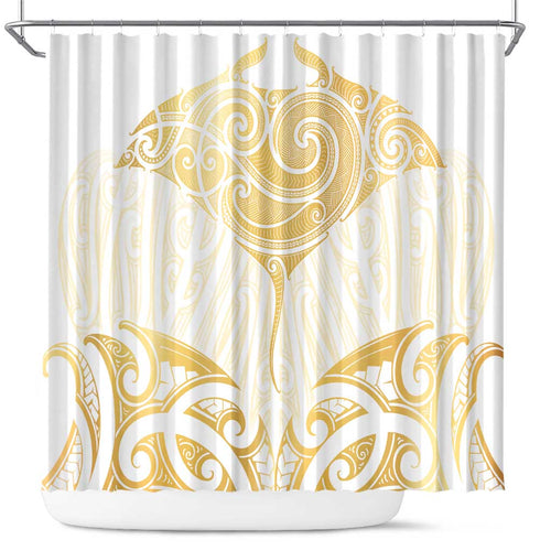 Gold White New Zealand Manta Ray Shower Curtain Aotearoa Maori Haehae - Aussie Hoodie