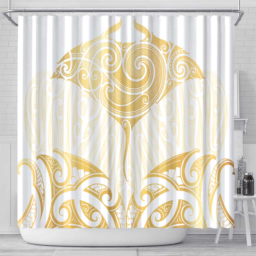 Gold White New Zealand Manta Ray Shower Curtain Aotearoa Maori Haehae - Aussie Hoodie