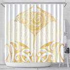 Gold White New Zealand Manta Ray Shower Curtain Aotearoa Maori Haehae - Aussie Hoodie