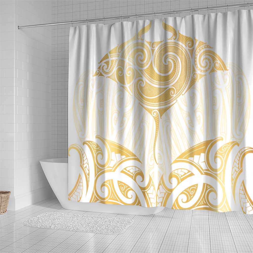 Gold White New Zealand Manta Ray Shower Curtain Aotearoa Maori Haehae - Aussie Hoodie