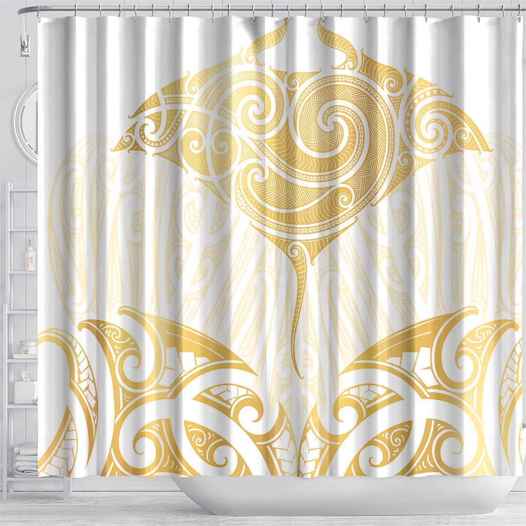Gold White New Zealand Manta Ray Shower Curtain Aotearoa Maori Haehae - Aussie Hoodie
