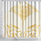 Gold White New Zealand Manta Ray Shower Curtain Aotearoa Maori Haehae - Aussie Hoodie