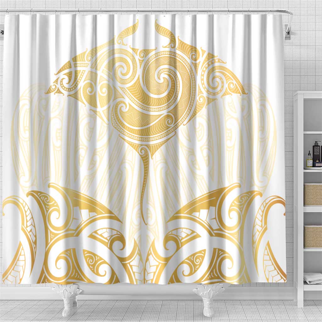 Gold White New Zealand Manta Ray Shower Curtain Aotearoa Maori Haehae - Aussie Hoodie
