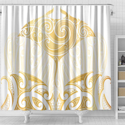 Gold White New Zealand Manta Ray Shower Curtain Aotearoa Maori Haehae - Aussie Hoodie