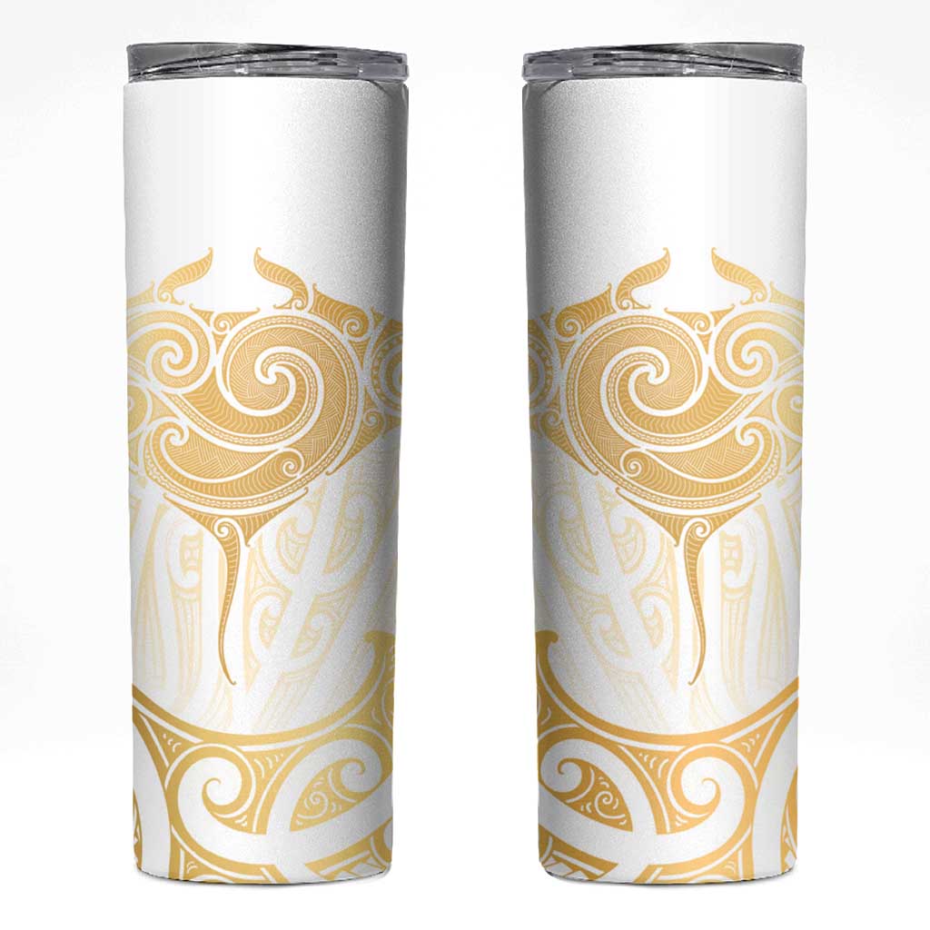 Gold White New Zealand Manta Ray Skinny Tumbler Aotearoa Maori Haehae - Aussie Hoodie