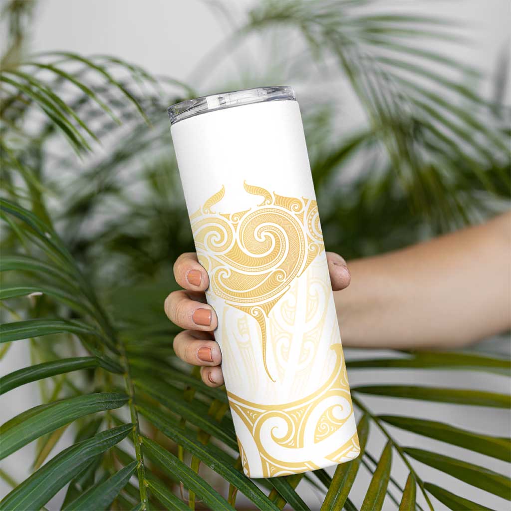 Gold White New Zealand Manta Ray Skinny Tumbler Aotearoa Maori Haehae - Aussie Hoodie