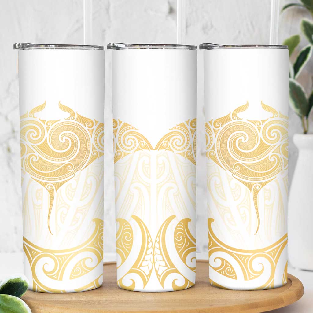 Gold White New Zealand Manta Ray Skinny Tumbler Aotearoa Maori Haehae - Aussie Hoodie