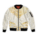 Gold White New Zealand Manta Ray Sleeve Zip Bomber Jacket Aotearoa Maori Haehae - Aussie Hoodie