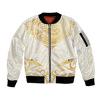 Gold White New Zealand Manta Ray Sleeve Zip Bomber Jacket Aotearoa Maori Haehae - Aussie Hoodie