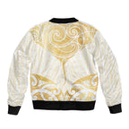 Gold White New Zealand Manta Ray Sleeve Zip Bomber Jacket Aotearoa Maori Haehae - Aussie Hoodie