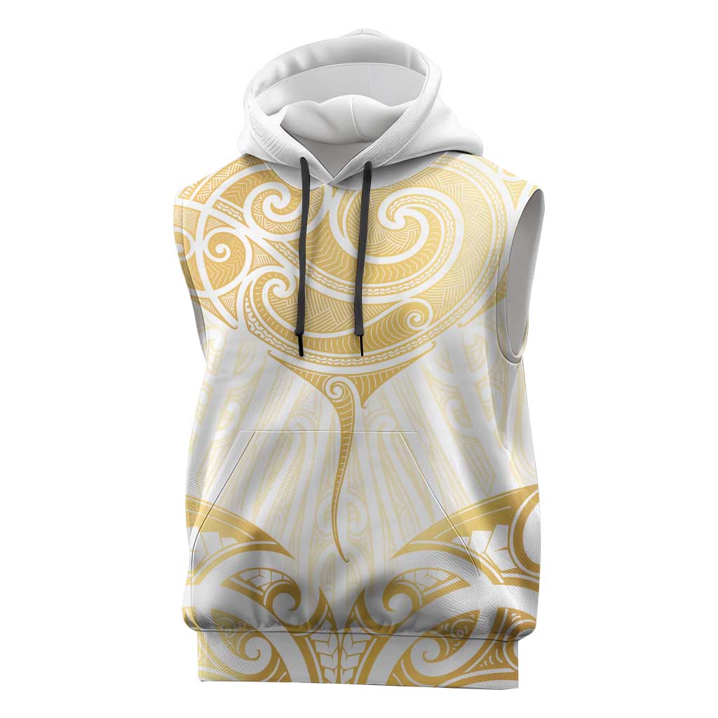 Gold White New Zealand Manta Ray Sleeveless Hoodie Aotearoa Maori Haehae - Aussie Hoodie