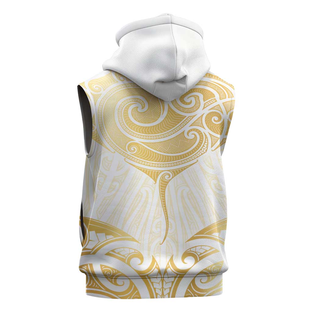 Gold White New Zealand Manta Ray Sleeveless Hoodie Aotearoa Maori Haehae - Aussie Hoodie
