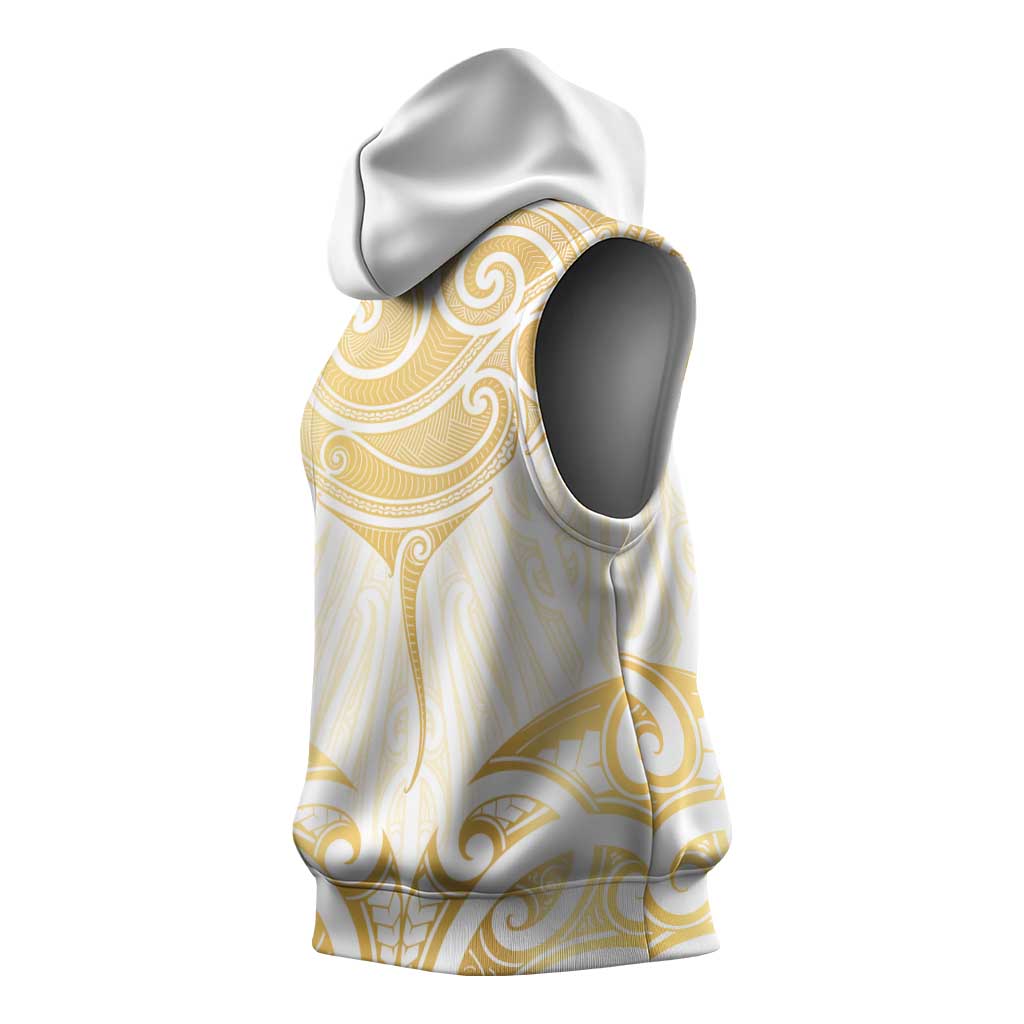 Gold White New Zealand Manta Ray Sleeveless Hoodie Aotearoa Maori Haehae - Aussie Hoodie
