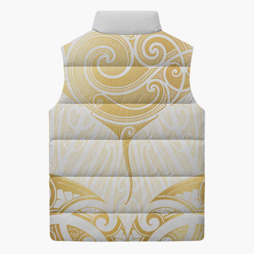 Gold White New Zealand Manta Ray Sleeveless Puffer Jacket Aotearoa Maori Haehae - Aussie Hoodie