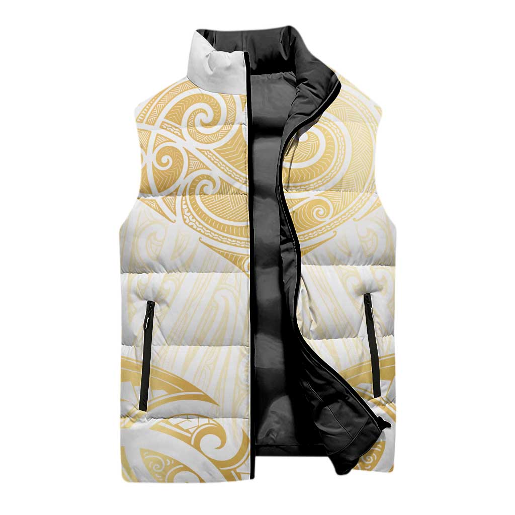 Gold White New Zealand Manta Ray Sleeveless Puffer Jacket Aotearoa Maori Haehae - Aussie Hoodie