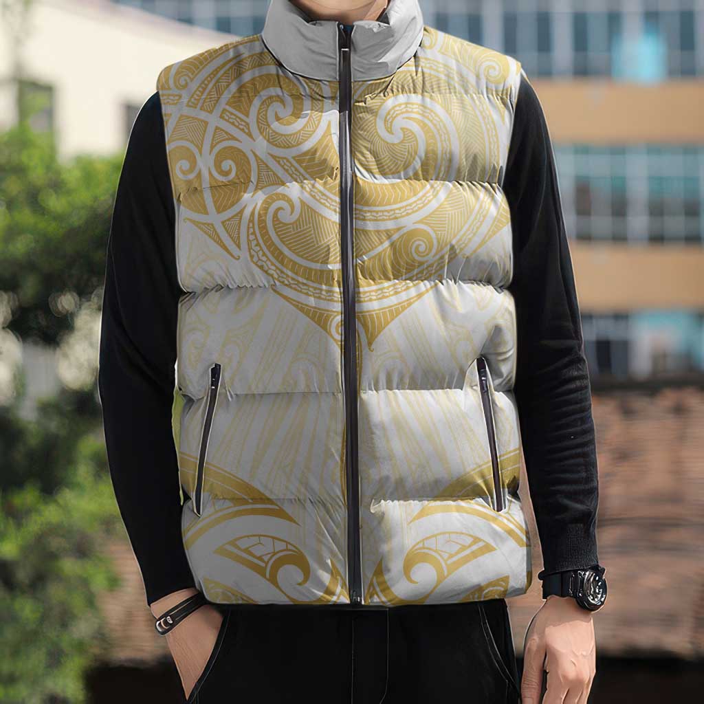 Gold White New Zealand Manta Ray Sleeveless Puffer Jacket Aotearoa Maori Haehae - Aussie Hoodie