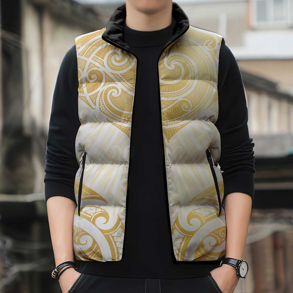 Gold White New Zealand Manta Ray Sleeveless Puffer Jacket Aotearoa Maori Haehae - Aussie Hoodie