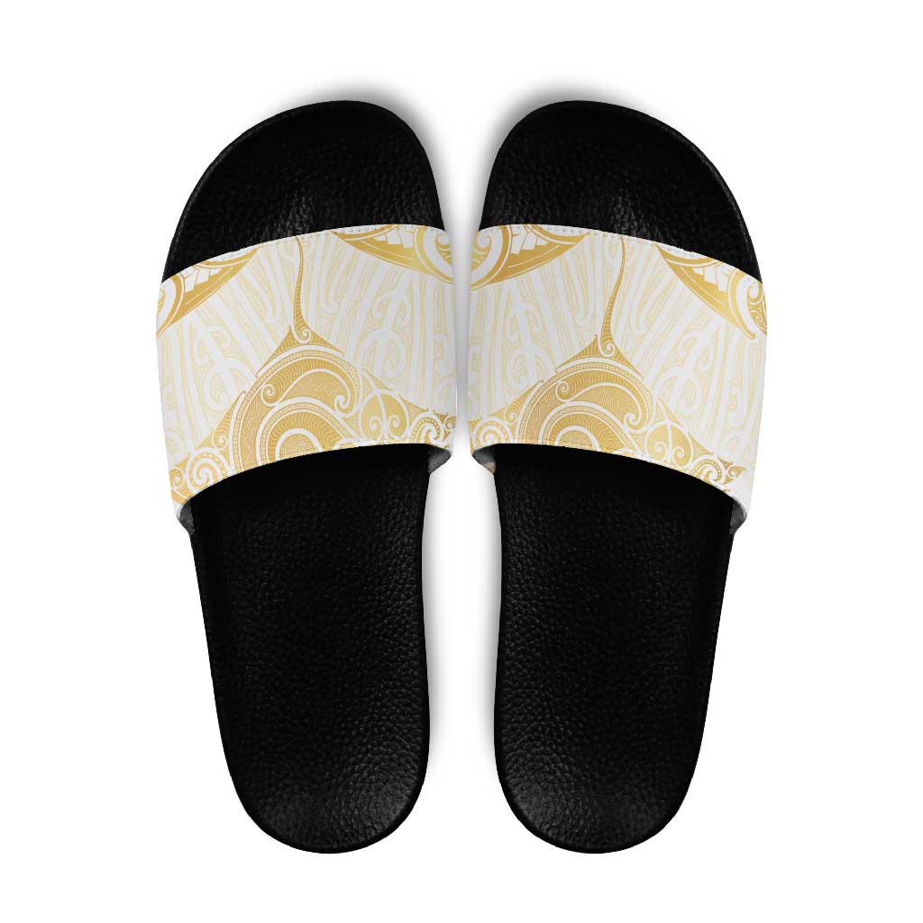 Gold White New Zealand Manta Ray Slide Sandals Aotearoa Maori Haehae - Aussie Hoodie