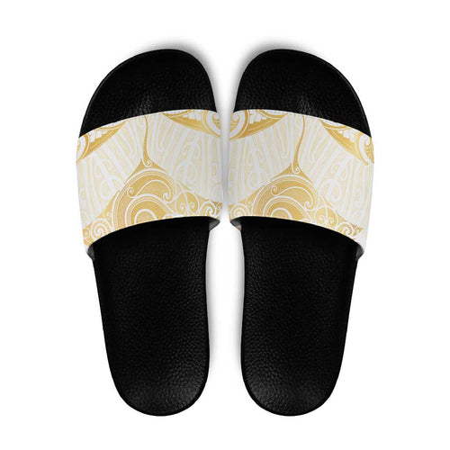 Gold White New Zealand Manta Ray Slide Sandals Aotearoa Maori Haehae - Aussie Hoodie