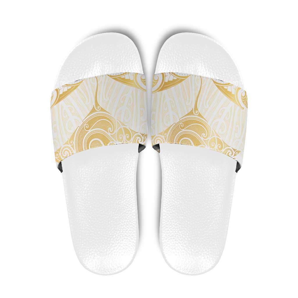 Gold White New Zealand Manta Ray Slide Sandals Aotearoa Maori Haehae - Aussie Hoodie