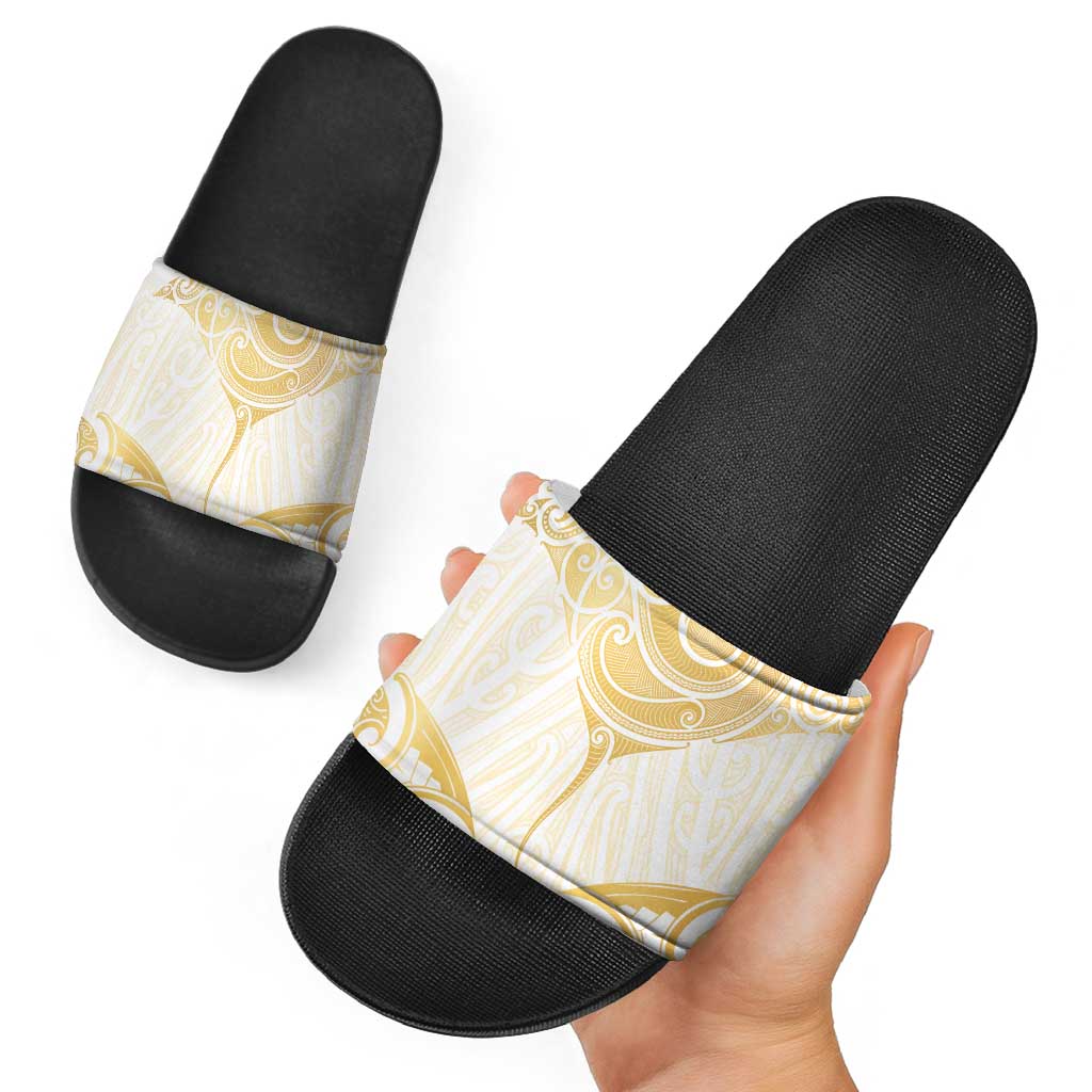 Gold White New Zealand Manta Ray Slide Sandals Aotearoa Maori Haehae - Aussie Hoodie