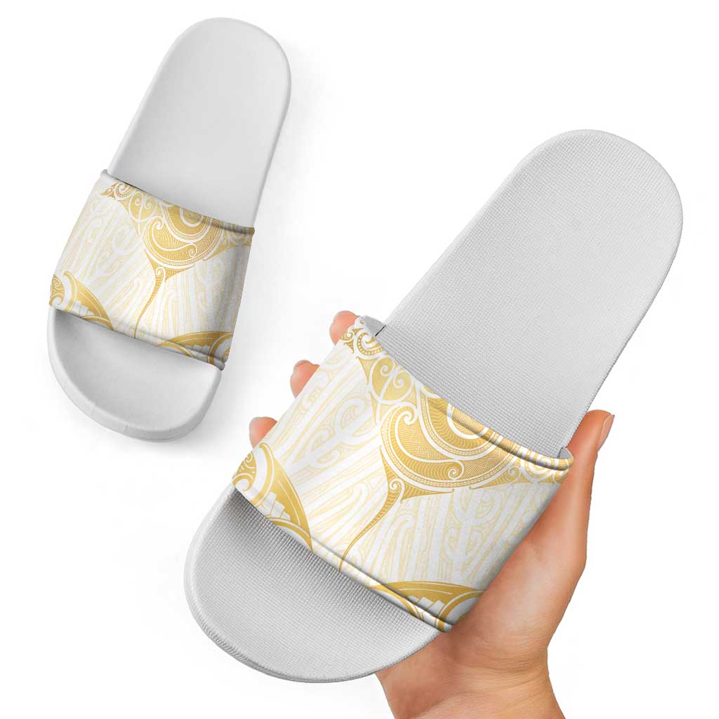 Gold White New Zealand Manta Ray Slide Sandals Aotearoa Maori Haehae - Aussie Hoodie