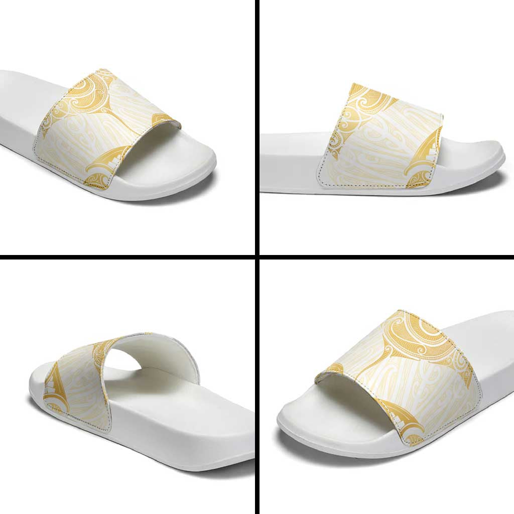 Gold White New Zealand Manta Ray Slide Sandals Aotearoa Maori Haehae - Aussie Hoodie