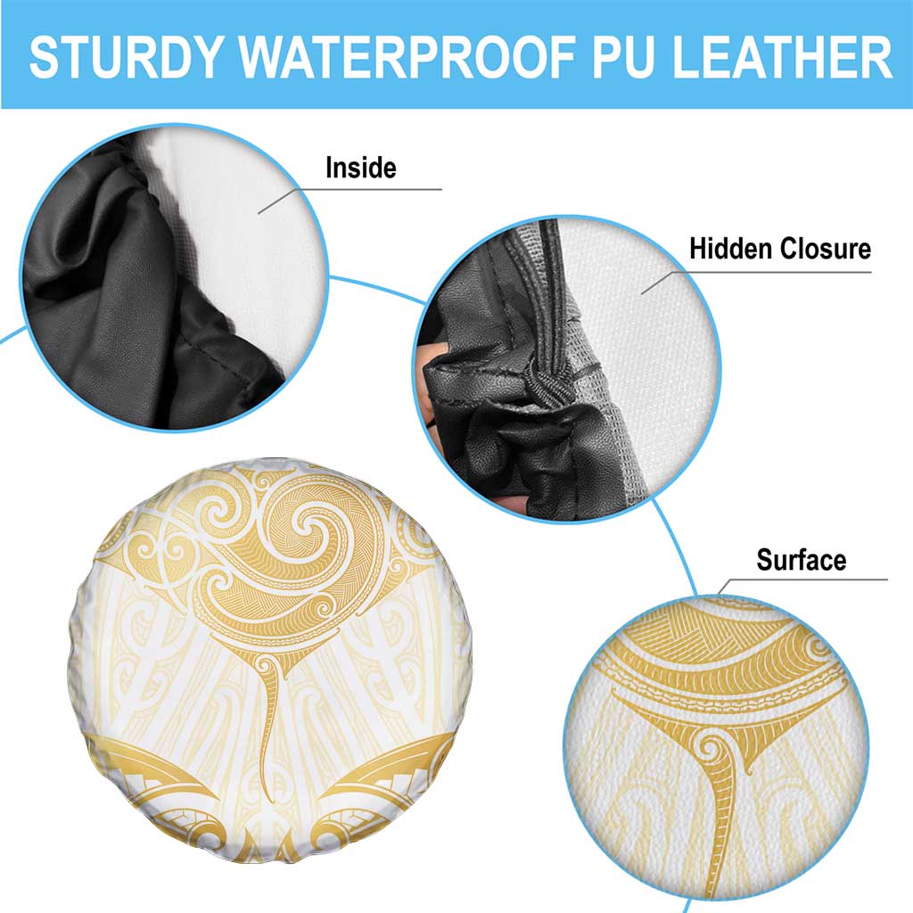Gold White New Zealand Manta Ray Spare Tire Cover Aotearoa Maori Haehae - Aussie Hoodie