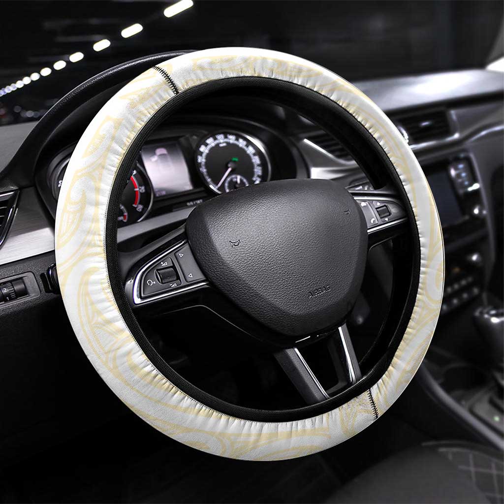 Gold White New Zealand Manta Ray Steering Wheel Cover Aotearoa Maori Haehae - Aussie Hoodie