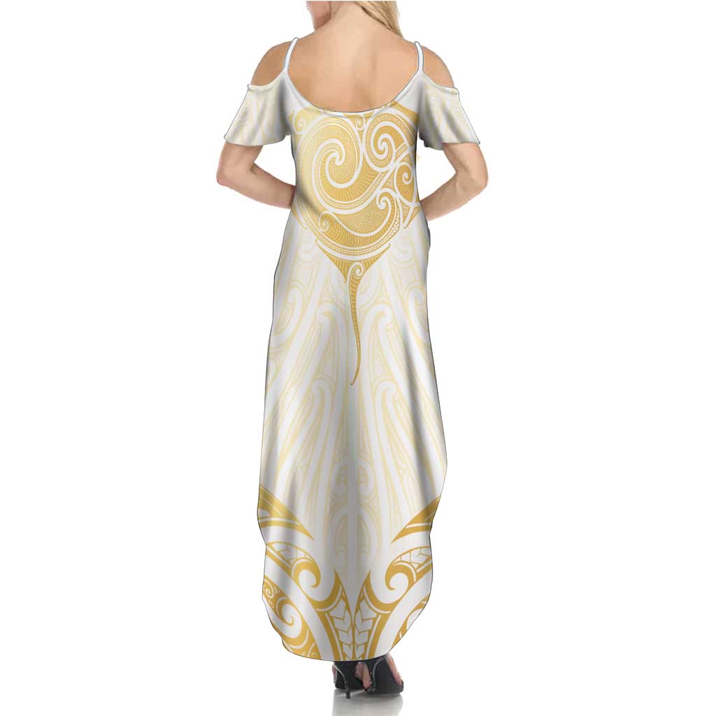 Gold White New Zealand Manta Ray Summer Maxi Dress Aotearoa Maori Haehae - Aussie Hoodie