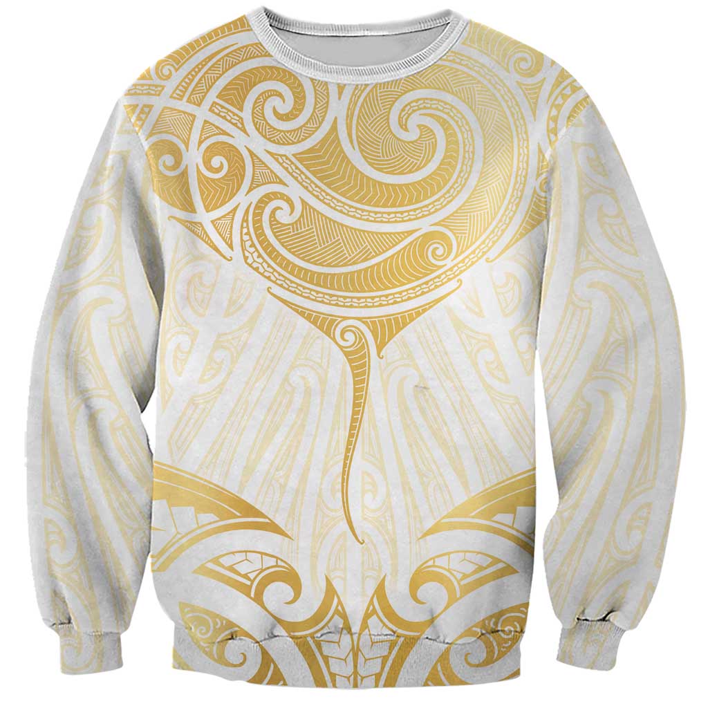 Gold White New Zealand Manta Ray Sweatshirt Aotearoa Maori Haehae - Aussie Hoodie