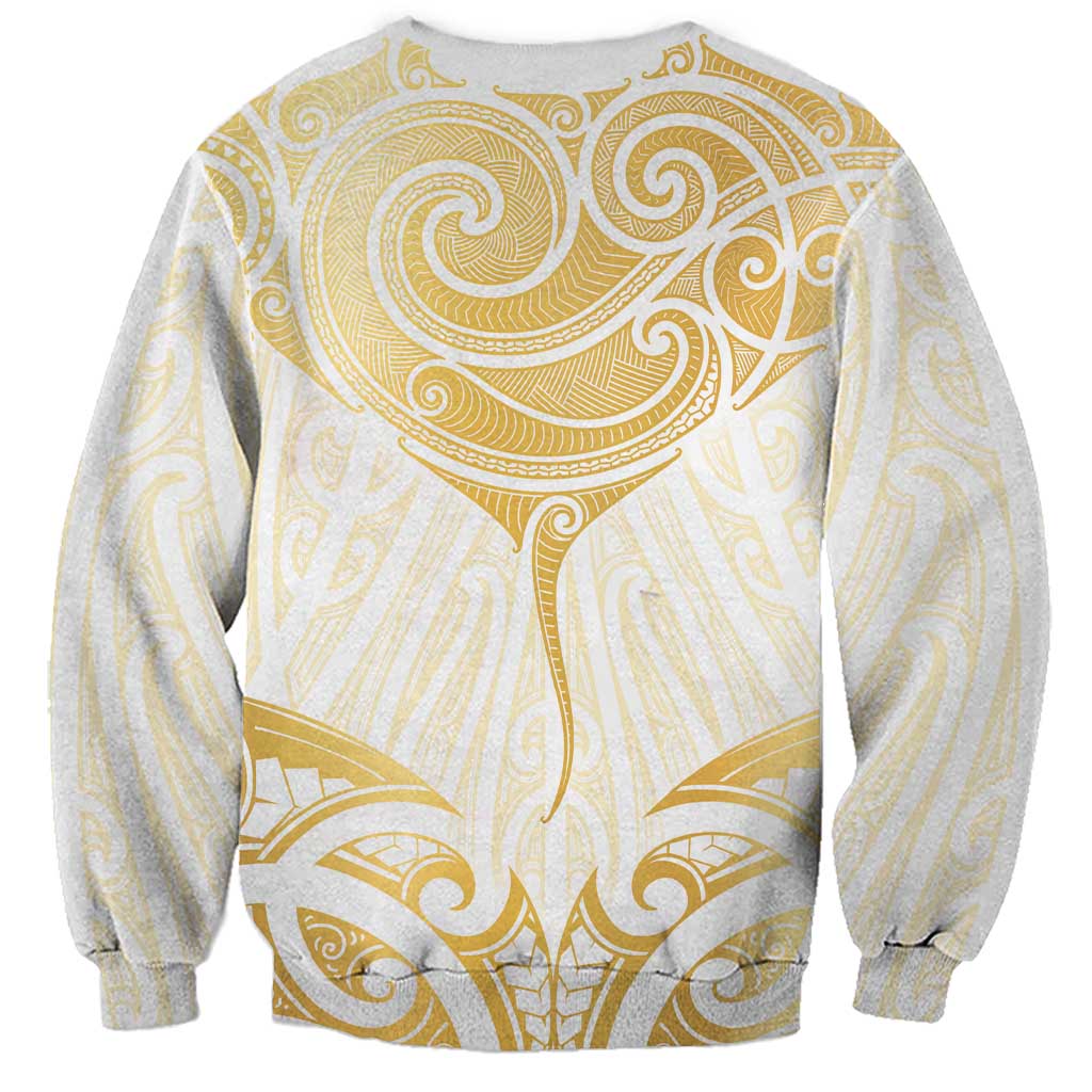 Gold White New Zealand Manta Ray Sweatshirt Aotearoa Maori Haehae - Aussie Hoodie