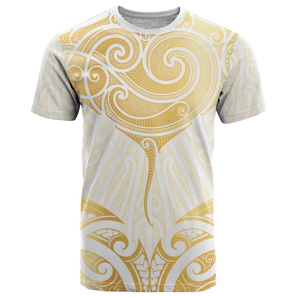 Gold White New Zealand Manta Ray T Shirt Aotearoa Maori Haehae - Aussie Hoodie