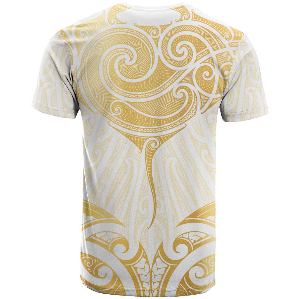 Gold White New Zealand Manta Ray T Shirt Aotearoa Maori Haehae - Aussie Hoodie