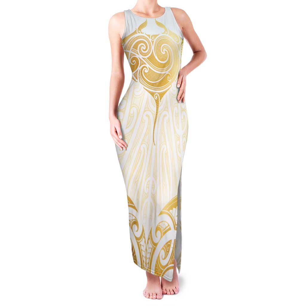 Gold White New Zealand Manta Ray Tank Maxi Dress Aotearoa Maori Haehae - Aussie Hoodie