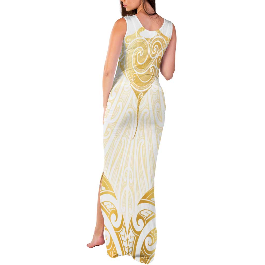 Gold White New Zealand Manta Ray Tank Maxi Dress Aotearoa Maori Haehae - Aussie Hoodie