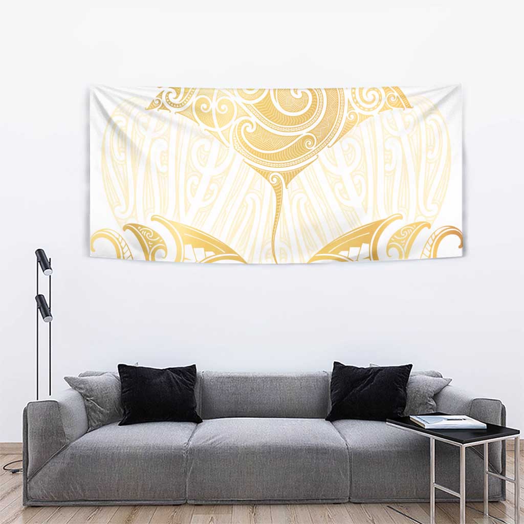Gold White New Zealand Manta Ray Tapestry Aotearoa Maori Haehae - Aussie Hoodie